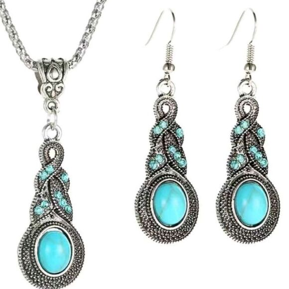 3pcs Turquoise Decor Jewelry Blue Rhinestone Turquoise Drop Earrings - Picture 1 of 3
